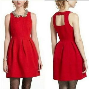 Anthropologie // Red Jacquard Dress
